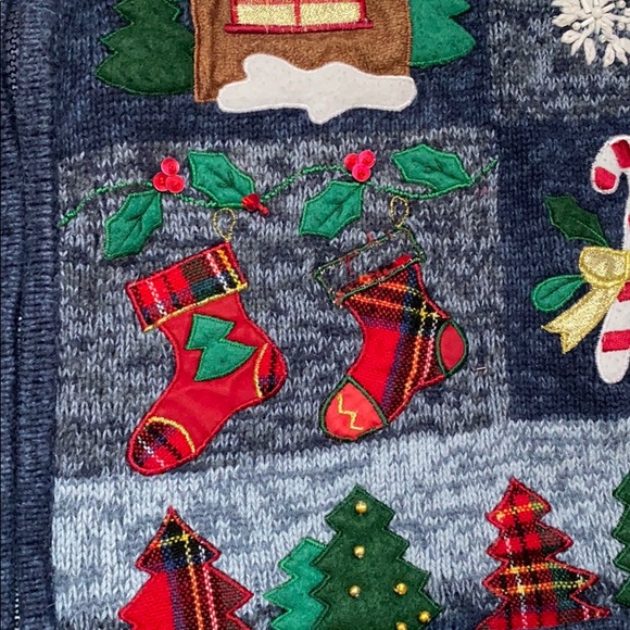 ❤️ Blue Vintage 🎄 Christmas Holiday Cardigan Sweater ❤️ - Picture 3 of 7
